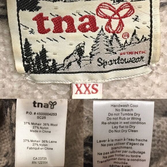 ARITIA Mohair Wool Crew Neck Long Sleeve Cropped Sweater Tan Brown XXS - Picture 3 of 3